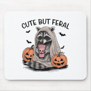 Funny Halloween Racoon With Pumpkins Bats - Cute Mouse Pad