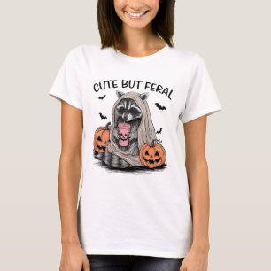 Funny Halloween Racoon With Pumpkins Bats - Cute T-Shirt