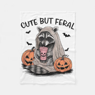Funny Halloween Racoon With Pumpkins Ts - Cute Bu Fleece Blanket