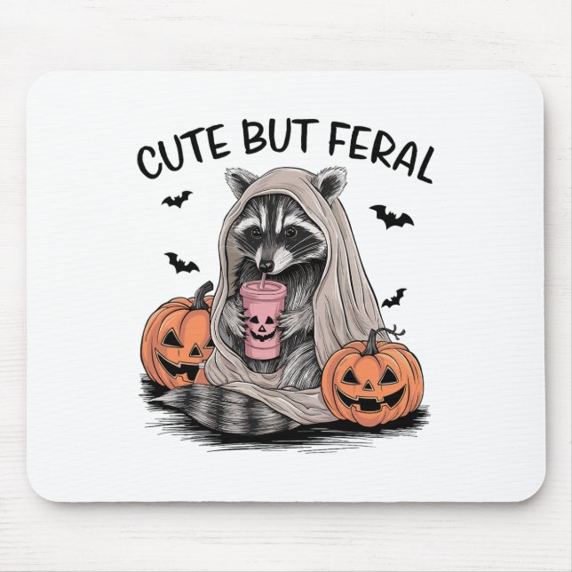 Funny Halloween Racoon With Pumpkins Ts - Cute Bu Mouse Pad (Front)