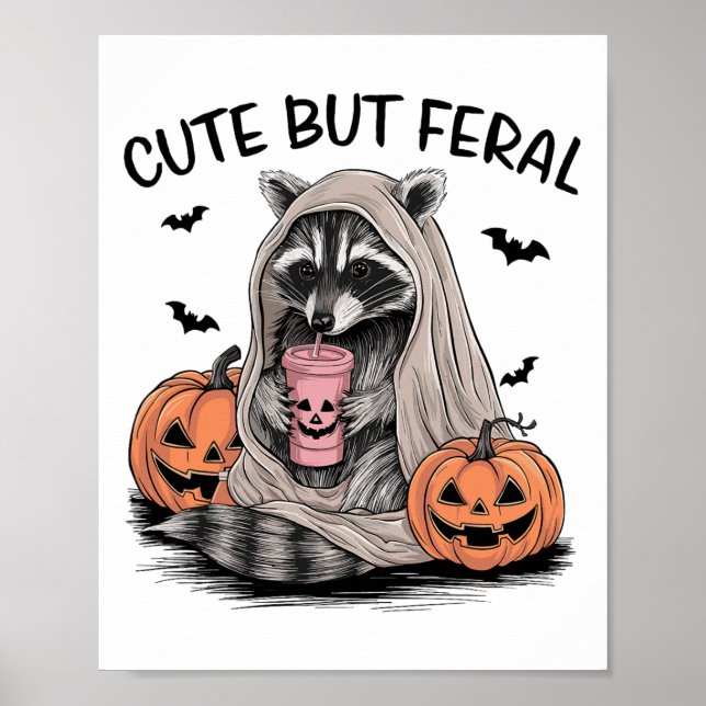 Funny Halloween Racoon With Pumpkins Ts - Cute Bu Poster (Front)