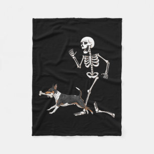 Funny Halloween Rat Terrier And Skeleton Fleece Blanket