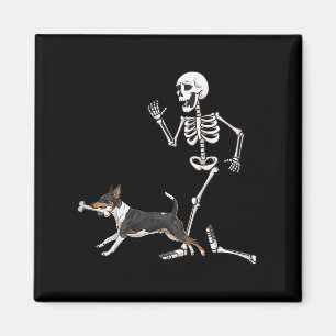 Funny Halloween Rat Terrier And Skeleton Magnet