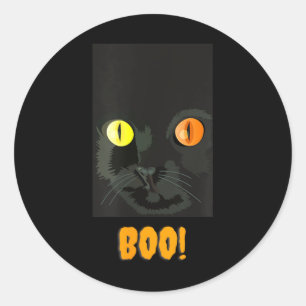 Funny Halloween Retro Black Cat Boo Silhouette Classic Round Sticker