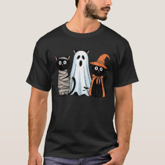 Funny Halloween Retro Trio of Black Cats Pumpkin S T-Shirt