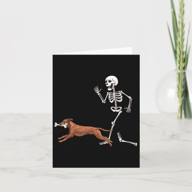Funny Halloween Rhodesian Ridgeback And Skeleton  Card (Front)