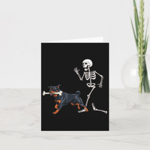 Funny Halloween Rottweiler And Skeleton Card