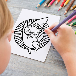 Funny Halloween Rude Cat Colouring Page Poster