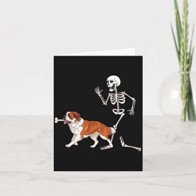 Funny Halloween Saint Bernard And Skeleton Card (Front)