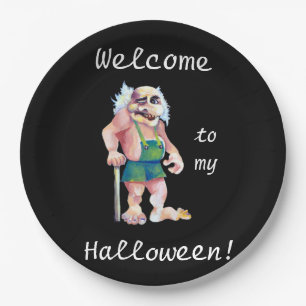 Funny Halloween Scandinavian Ogre Troll Paper Plate