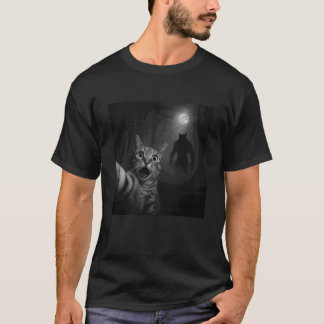 Funny Halloween Scared Cat Selfie Werewolf Alpha W T-Shirt