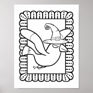 Funny Halloween Seagull Colouring Page Poster