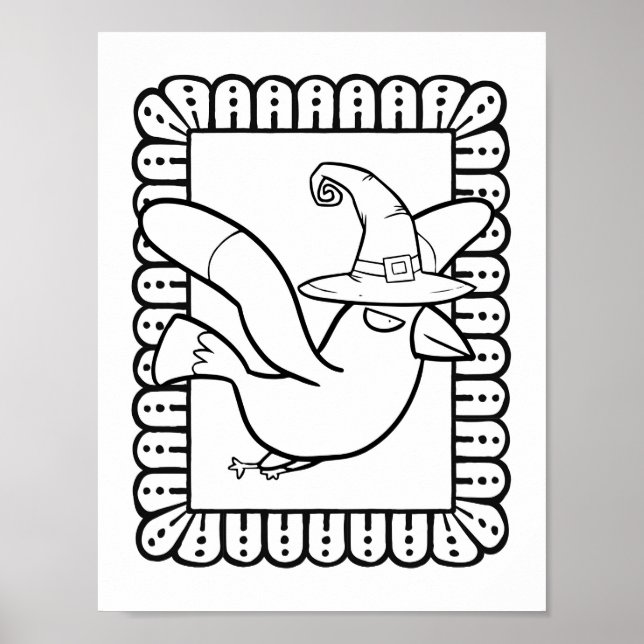 Funny Halloween Seagull Colouring Page Poster (Front)