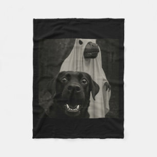 Funny Halloween Selfie Black Lab With Spooky T-Rex Fleece Blanket