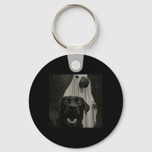 Funny Halloween Selfie Black Lab With Spooky T-Rex Key Ring