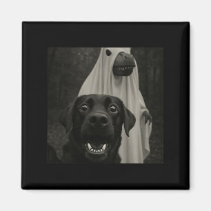 Funny Halloween Selfie Black Lab With Spooky T-Rex Magnet