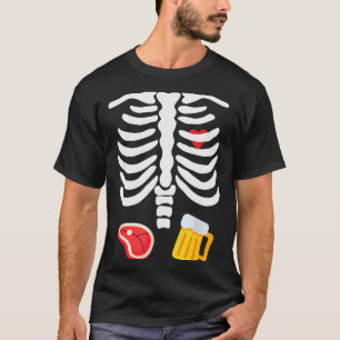 Funny Halloween Skeleton Beer &amp; Steak Costume  T-Shirt
