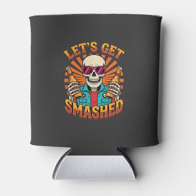 Funny Halloween Skeleton Beer Smashed Design_1 Can Cooler (Front)