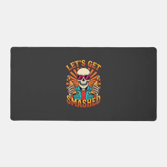 Funny Halloween Skeleton Beer Smashed Design_1 Desk Mat (Front)
