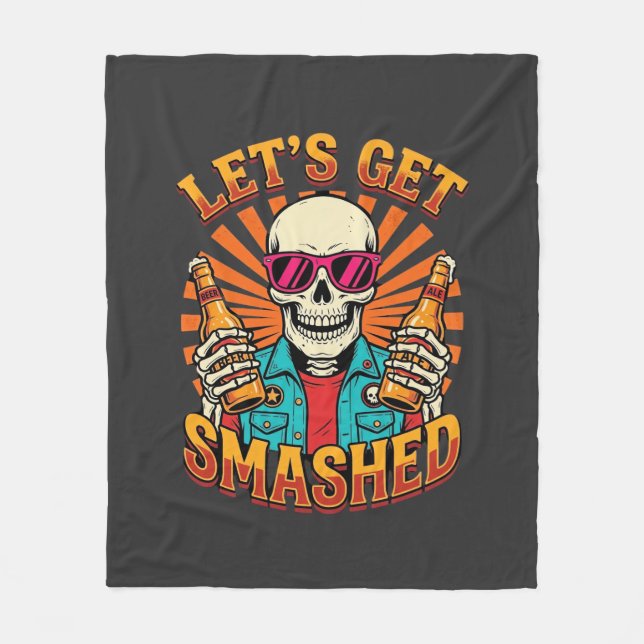 Funny Halloween Skeleton Beer Smashed Design_1 Fleece Blanket (Front)