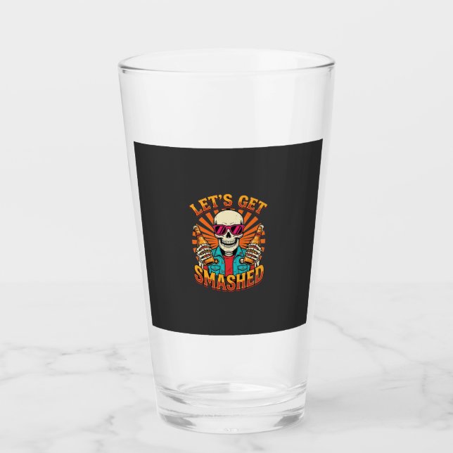 Funny Halloween Skeleton Beer Smashed Design_1 Glass (Front)