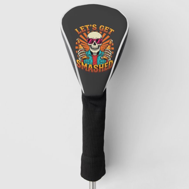 Funny Halloween Skeleton Beer Smashed Design_1 Golf Head Cover (Front)