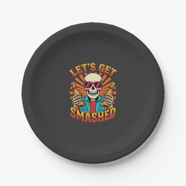 Funny Halloween Skeleton Beer Smashed Design_1 Paper Plate (Front)
