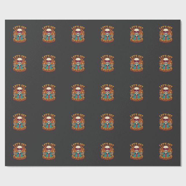 Funny Halloween Skeleton Beer Smashed Design_1 Wrapping Paper (Flat)
