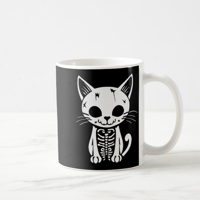 Funny Halloween Skeleton Cat Kitty Costume Skull C Coffee Mug (Right)