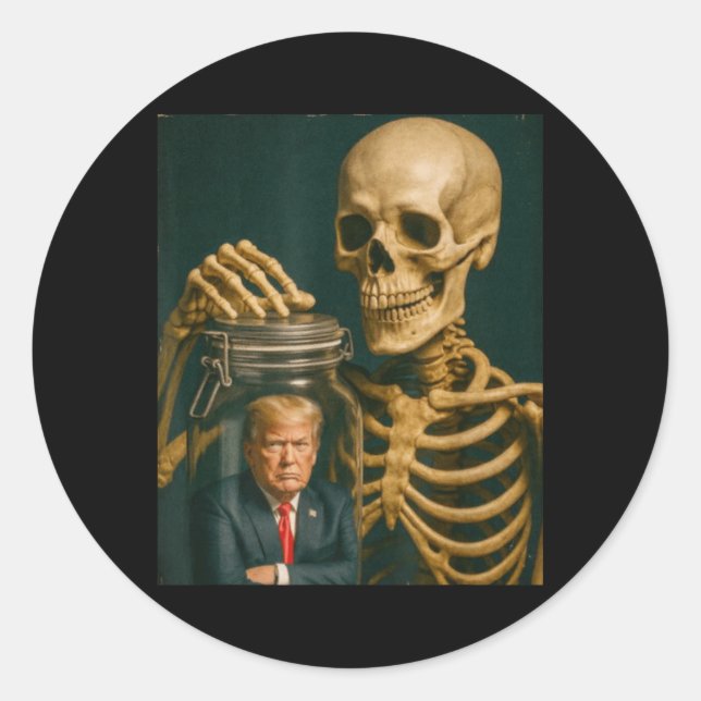 Funny Halloween Skeleton Classic Round Sticker (Front)