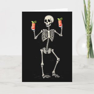 Funny Halloween Skeleton Drinking Bloody Mary Tail Card