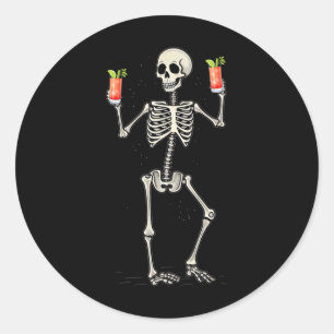 Funny Halloween Skeleton Drinking Bloody Mary Tail Classic Round Sticker