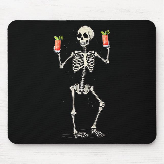 Funny Halloween Skeleton Drinking Bloody Mary Tail Mouse Pad (Front)