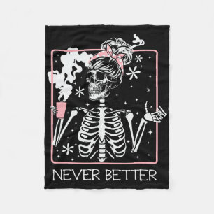Funny Halloween Skeleton Drinking Coffee Quote Nev Fleece Blanket