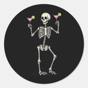 Funny Halloween Skeleton Drinking Cosmopolitan Tai Classic Round Sticker