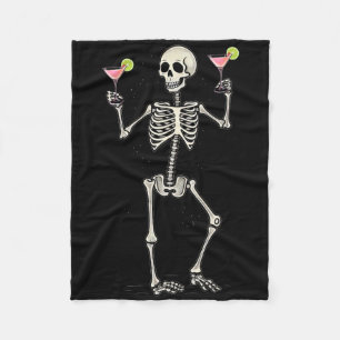 Funny Halloween Skeleton Drinking Cosmopolitan Tai Fleece Blanket