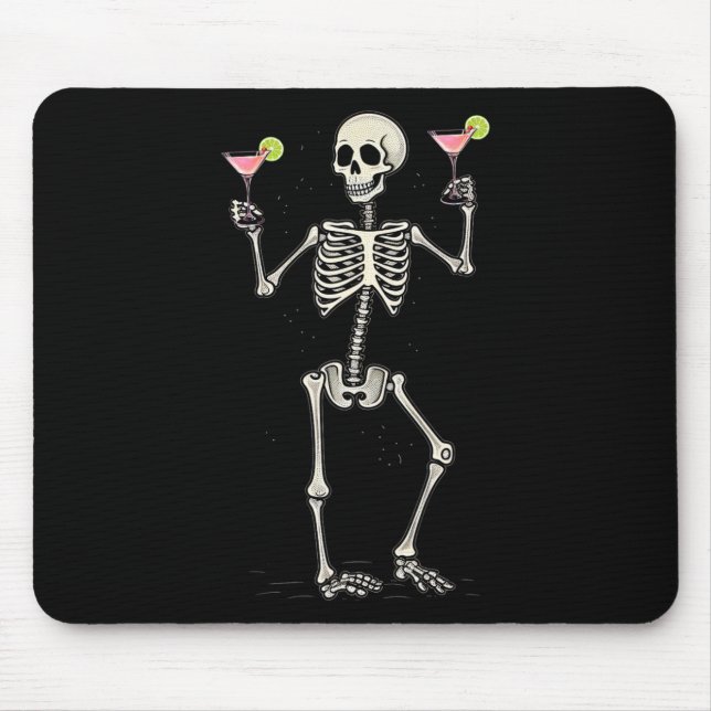 Funny Halloween Skeleton Drinking Cosmopolitan Tai Mouse Pad (Front)