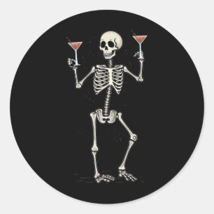 Funny Halloween Skeleton Drinking Manhattan Tail  Classic Round Sticker