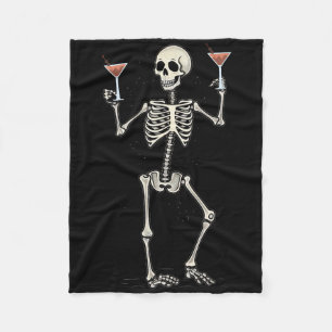 Funny Halloween Skeleton Drinking Manhattan Tail Fleece Blanket