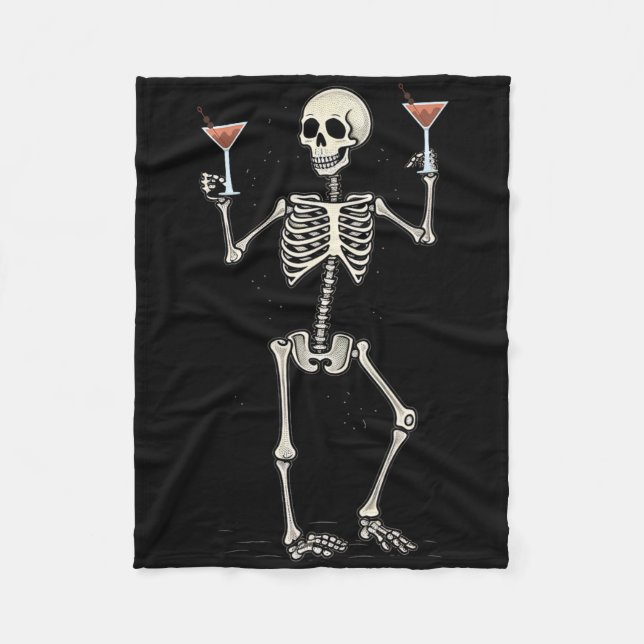 Funny Halloween Skeleton Drinking Manhattan Tail  Fleece Blanket (Front)