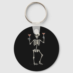 Funny Halloween Skeleton Drinking Manhattan Tail Key Ring