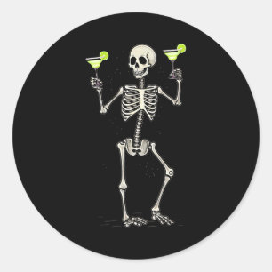 Funny Halloween Skeleton Drinking Margarita Tail Classic Round Sticker