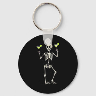Funny Halloween Skeleton Drinking Margarita Tail Key Ring