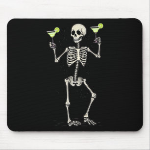 Funny Halloween Skeleton Drinking Margarita Tail Mouse Pad
