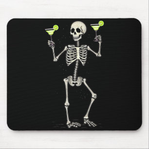 Funny Halloween Skeleton Drinking Margarita Tail Mouse Pad