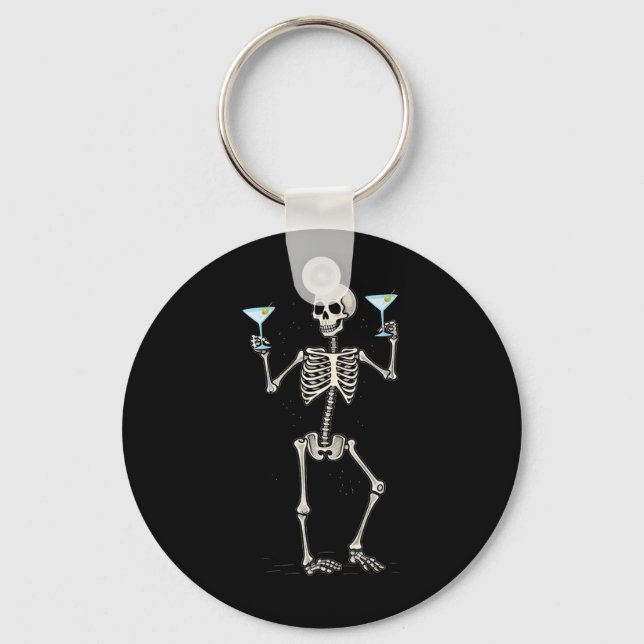 Funny Halloween Skeleton Drinking Martini Tail  Key Ring (Front)