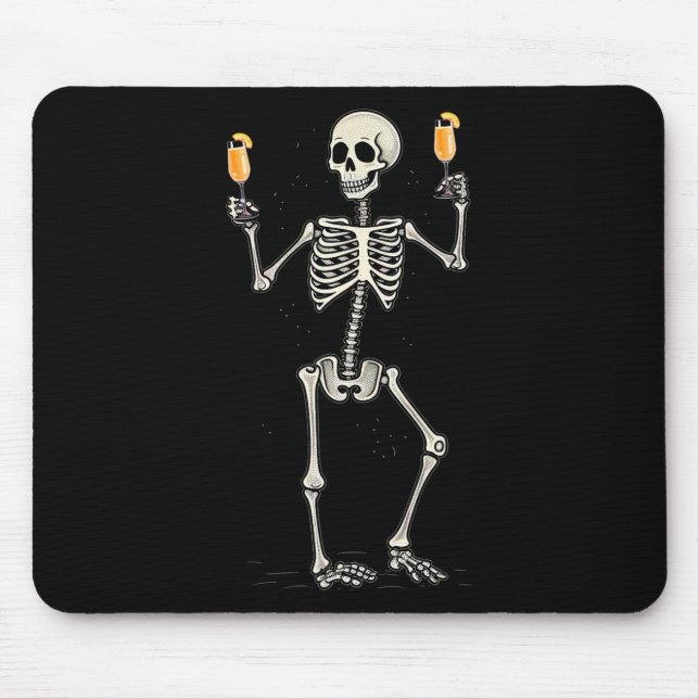 Funny Halloween Skeleton Drinking Peach Bellini Ta Mouse Pad (Front)