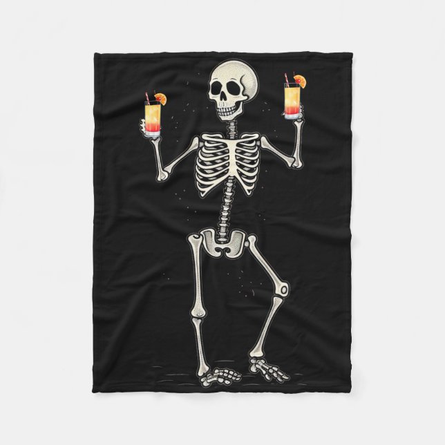 Funny Halloween Skeleton Drinking Tequila Sunrise  Fleece Blanket (Front)