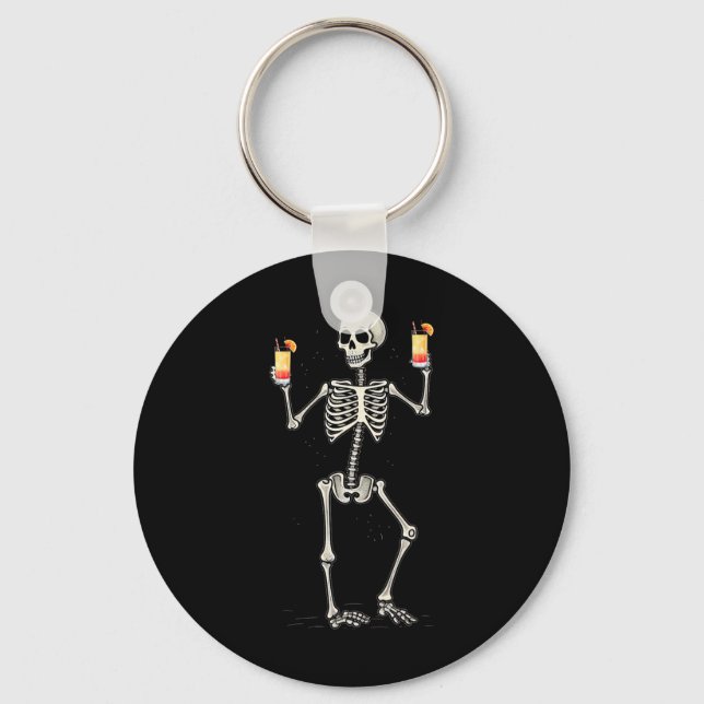 Funny Halloween Skeleton Drinking Tequila Sunrise  Key Ring (Front)