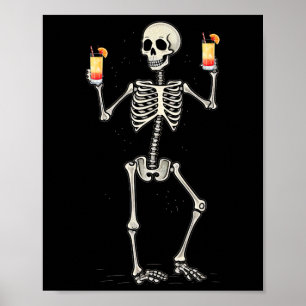 Funny Halloween Skeleton Drinking Tequila Sunrise Poster